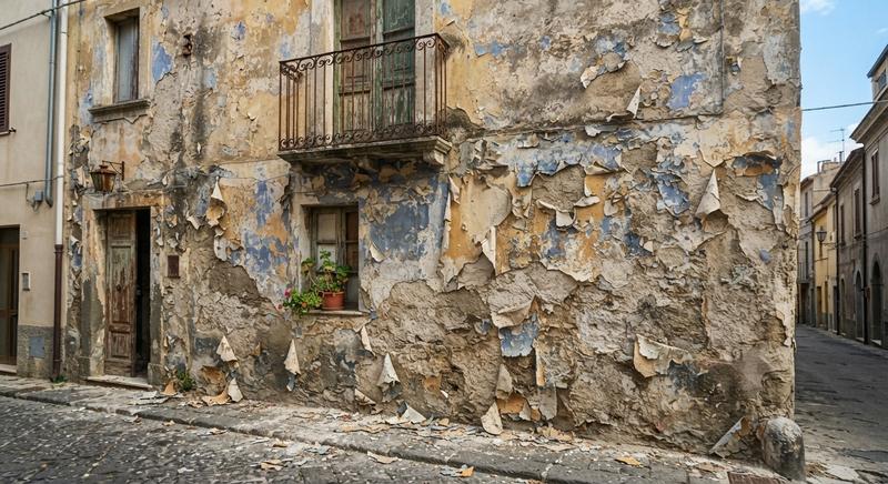 Facciata con pittura staccata