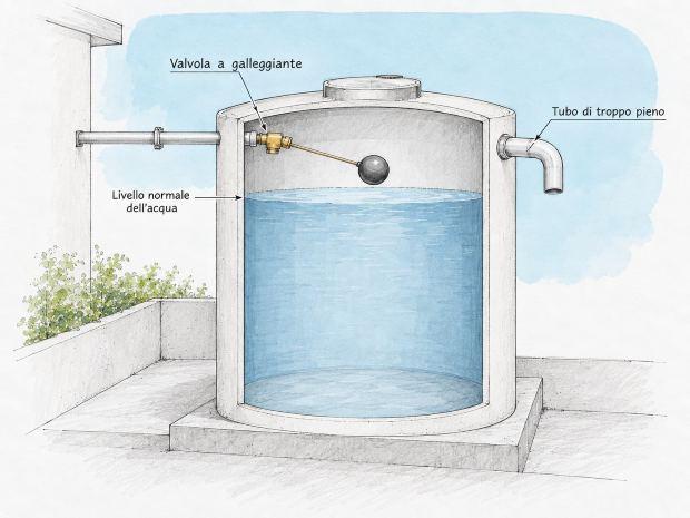 Sezione di un serbatoio di acqua con troppo pieno 