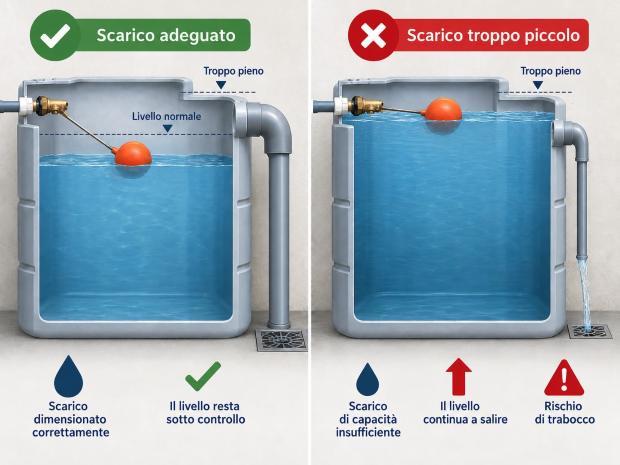 Infografica dimensioni del tubo del troppo pieno 