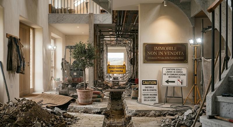 Cantiere con vie di comunicazione interrotte