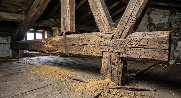 Fori su una trave in legno
