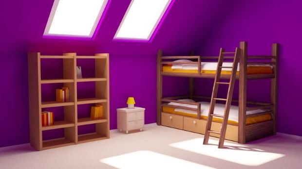 Piccola stanza con pareti viola 