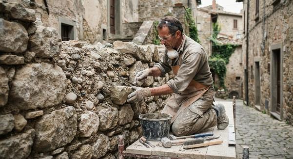 Professionista a lavoro su un muro a sacco