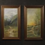 Coppia di dipinti francesi paesaggi in stile