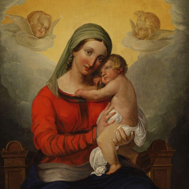 Quadro olio su tela Madonna con Bambino 2
