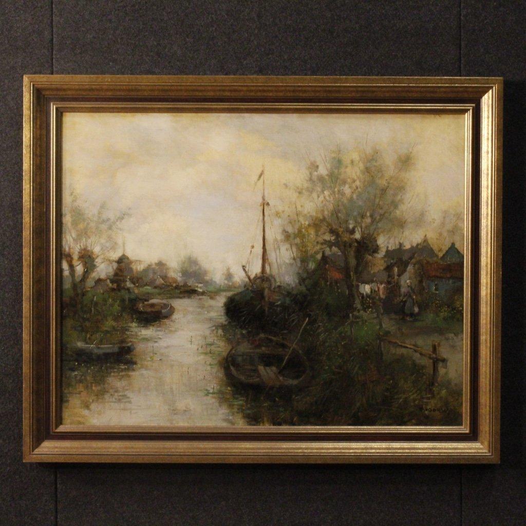 Dipinto olandese firmato paesaggio in stile impressionista 1