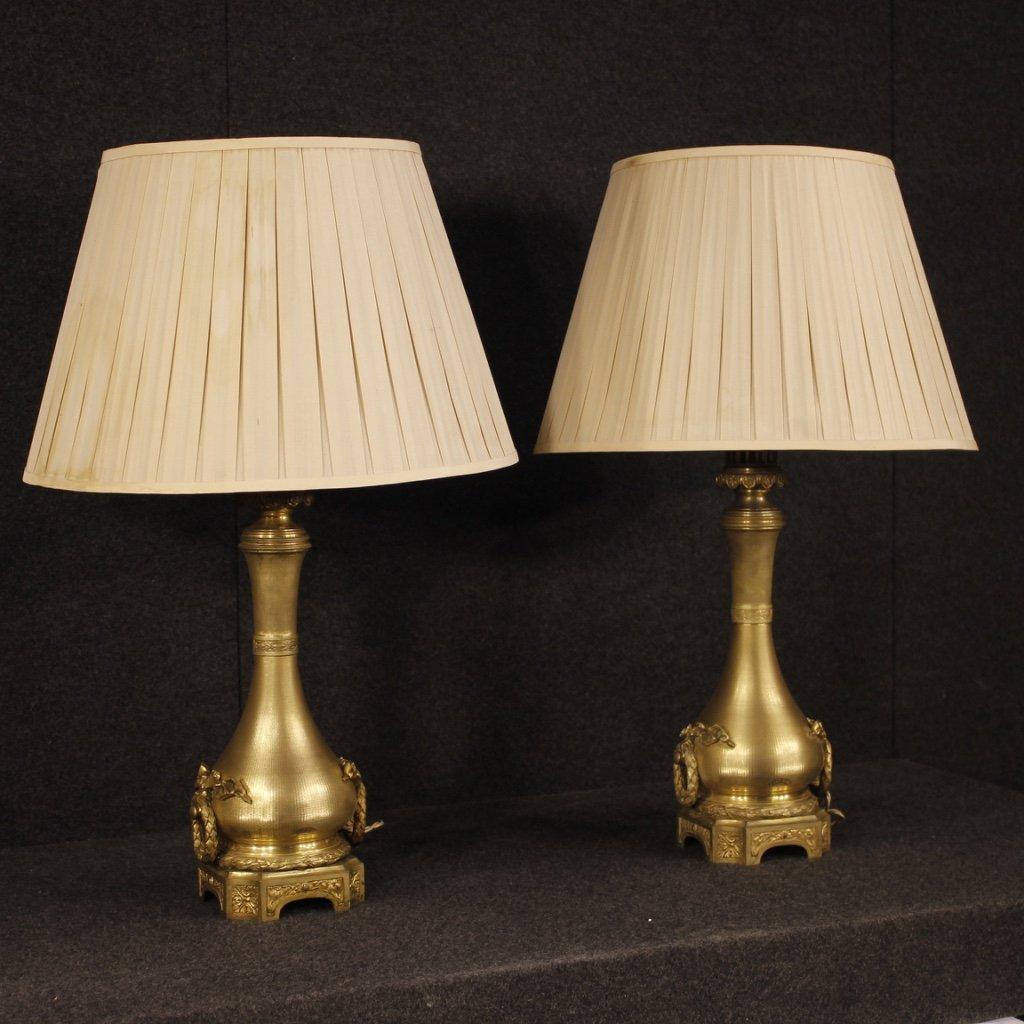 Antica coppia di lampade francesi dorate in 1