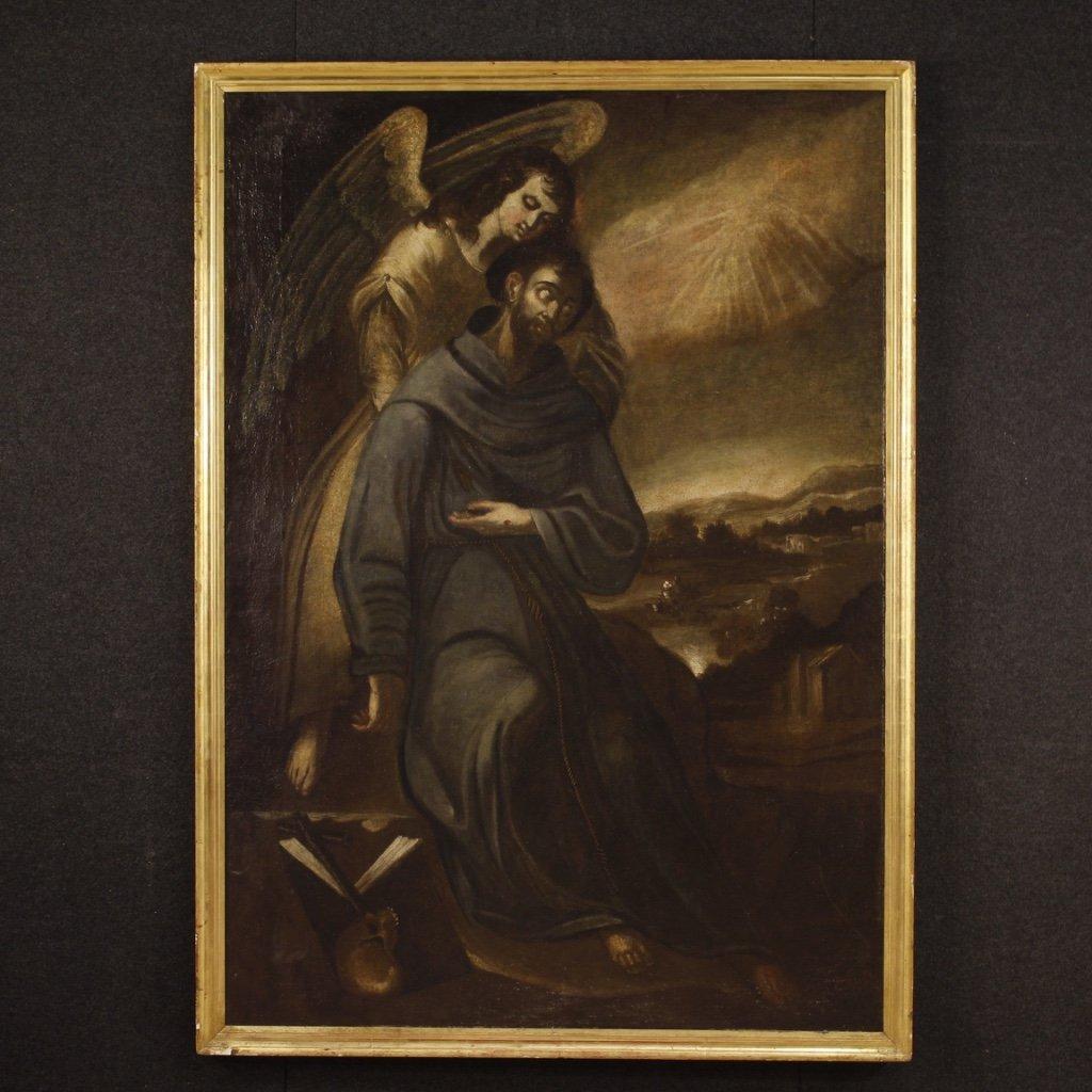 Antico dipinto religioso spagnolo san francesco del 1