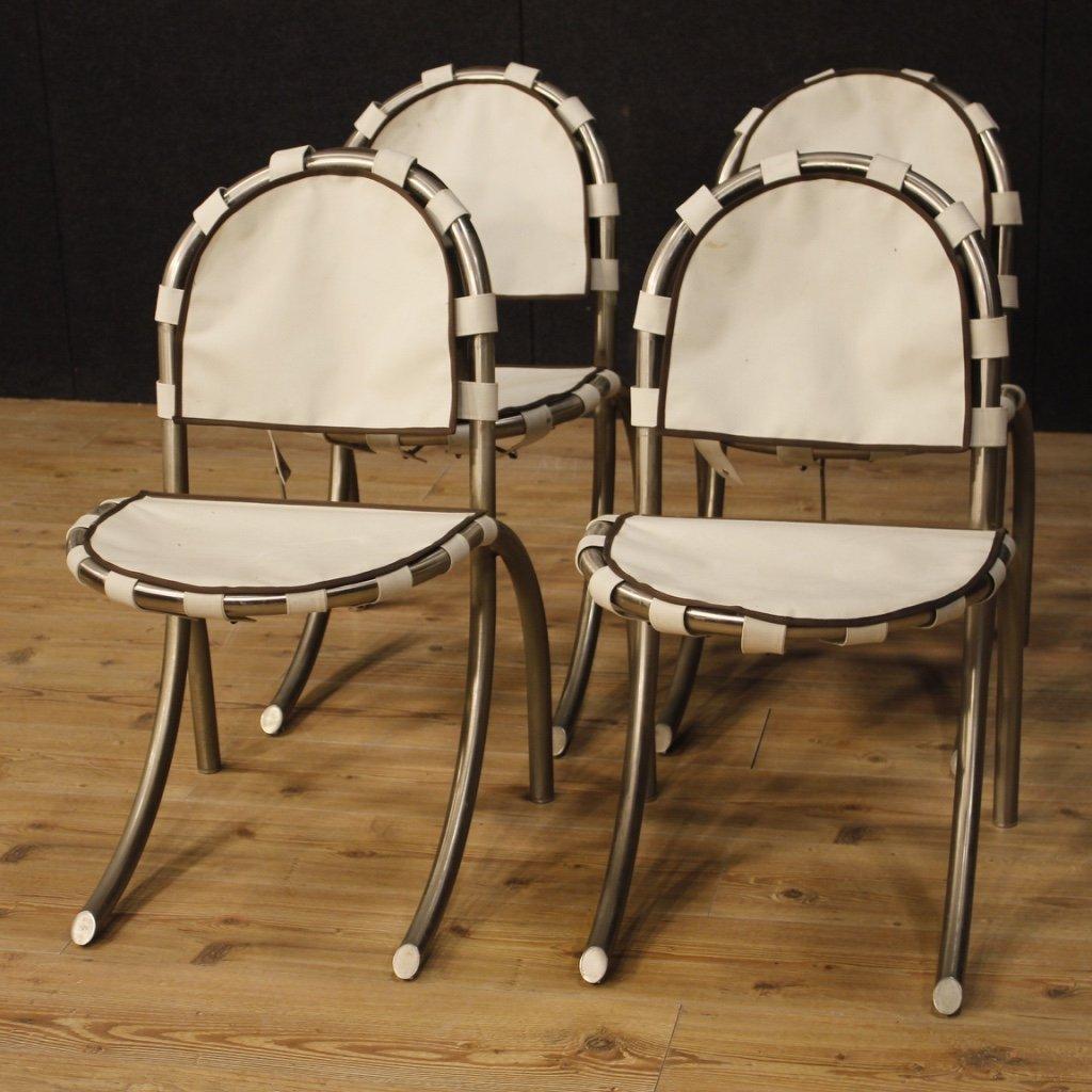 4 sedie italiane in acciaio e tessuto 1