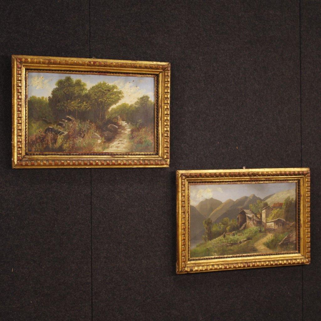 Coppia di dipinti italiani firmati paesaggi con 1