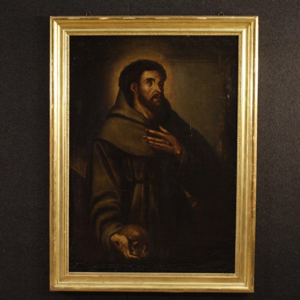 Antico dipinto spagnolo religioso san francesco del 1