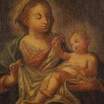 Antico dipinto italiano religioso madonna con bambino