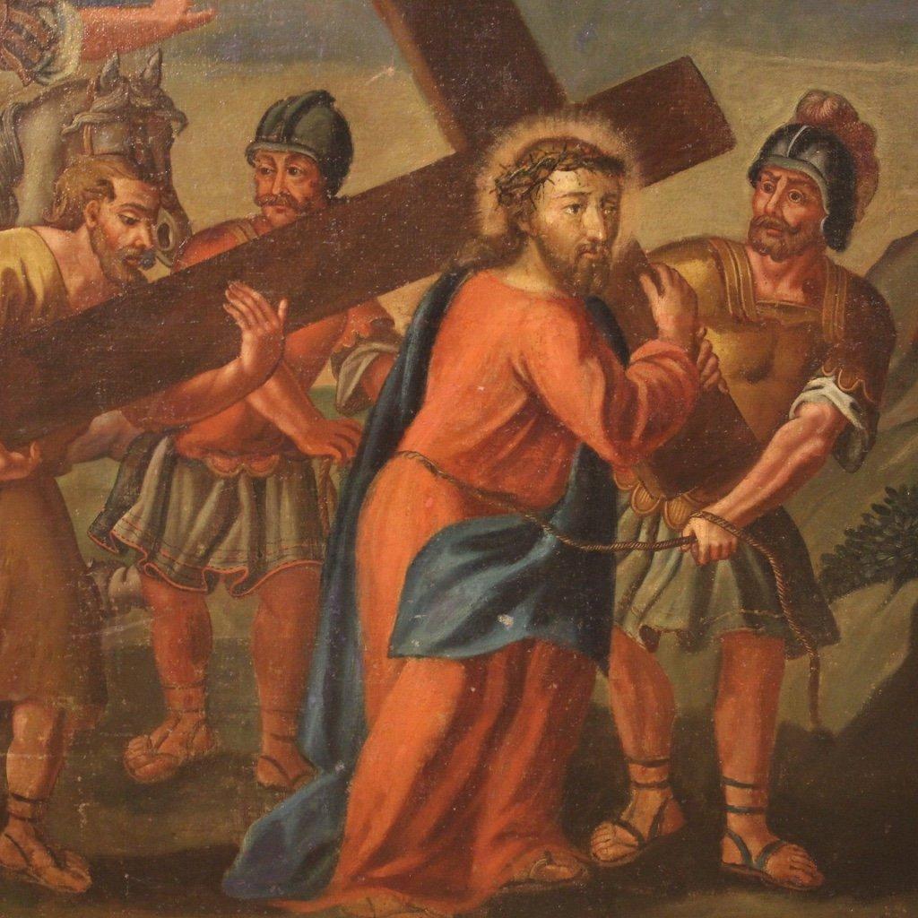 Antico dipinto italiano religioso via crucis del 1