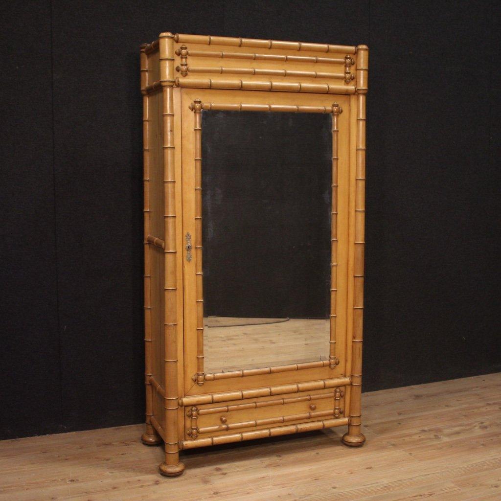 Armadio francese in finto bambù con specchio 1