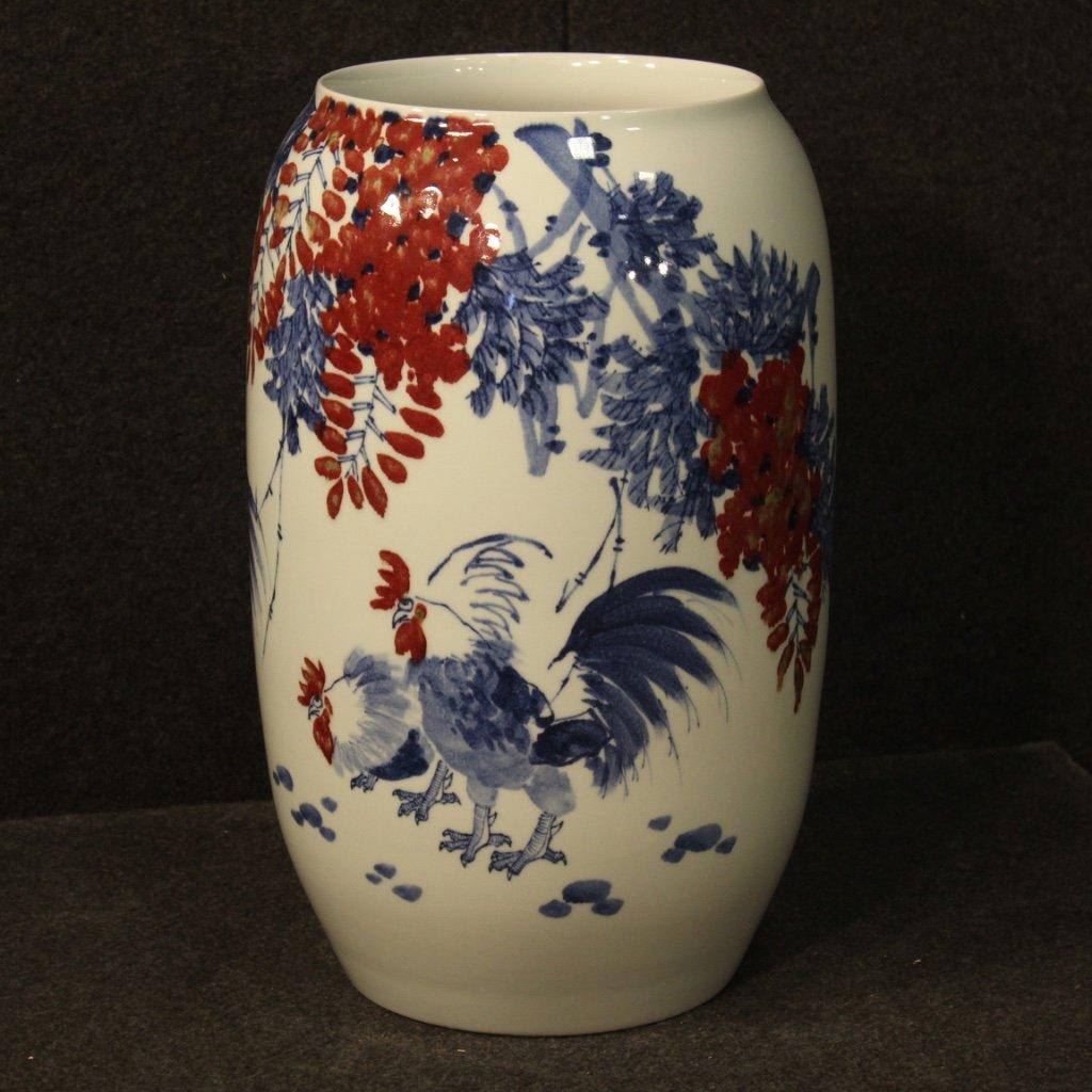 Vaso cinese in ceramica dipinta con galli 1