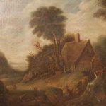 Antico dipinto fiammingo paesaggio di campagna del