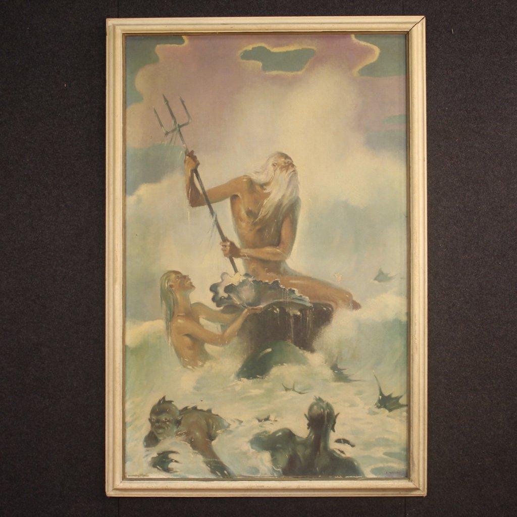 Dipinto italiano mitologico firmato raffigurante nettuno 1