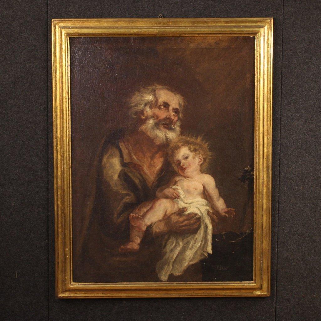 Antico dipinto italiano religioso san giuseppe e 1