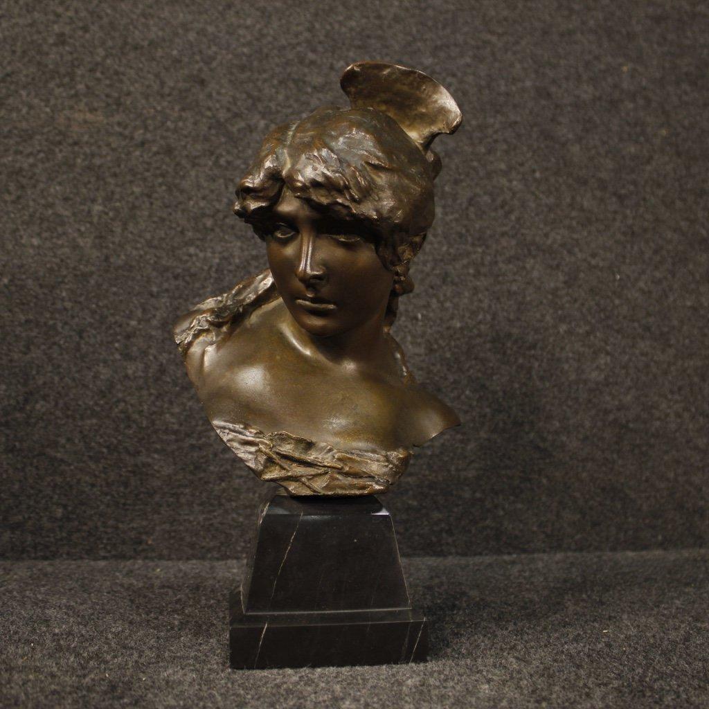 Scultura francese in bronzo raffigurante volto di 1