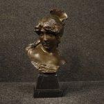 Scultura francese in bronzo raffigurante volto di